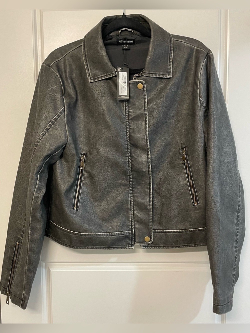 PrettyLittleThing Distressed Faux Leather Boxy Fit Biker Jacket